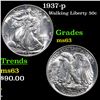 Image 1 : 1937-p Walking Liberty Half Dollar 50c Grades Select Unc