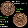 1852 Braided Hair Large Cent N-1 1c Grades Select AU