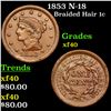 1853 Braided Hair Large Cent N-18 1c Grades xf