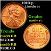 Image 1 : 1910-p Lincoln Cent 1c Grades Gem+ Unc RB