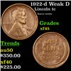 1922-d Weak D Lincoln Cent 1c Grades xf+