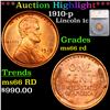 ***Auction Highlight*** 1910-p Lincoln Cent 1c Graded ms66 rd By SEGS (fc)