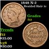 1848 Braided Hair Large Cent N-2 1c Grades f, fine