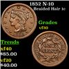 1852 Braided Hair Large Cent N-10 1c Grades vf++