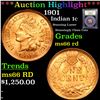 Image 1 : ***Auction Highlight*** 1901 Indian Cent 1c Graded GEM+ Unc RD By USCG (fc)