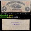 Image 1 : 1862 $1 Virginia Treasury Note Obsolete Currency Grades vf++