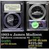 Image 1 : Proof 1993-s James Madison Modern Commem Dollar $1 Graded GEM++ Proof Deep Cameo By USCG