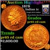 Image 1 : Proof ***Auction Highlight*** 1878 Indian Cent 1c Graded Gem Proof Red Cameo By USCG (fc)
