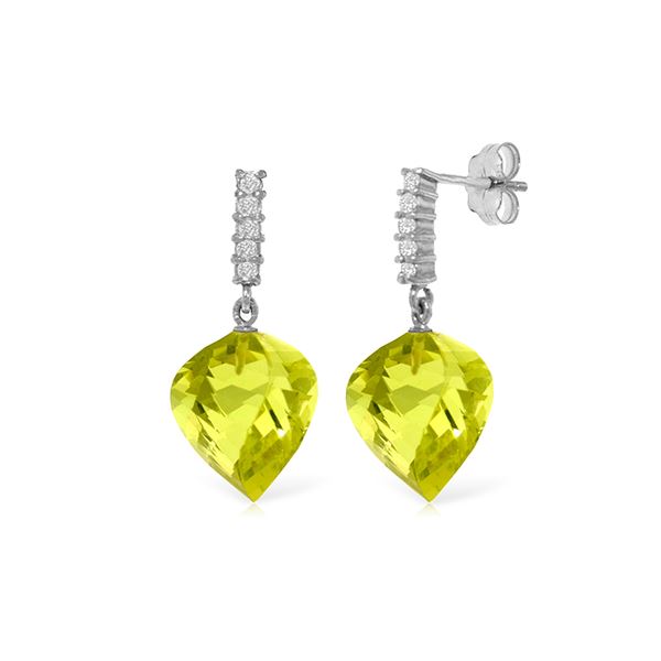 Genuine 21.65 ctw Lemon Quartz & Diamond Earrings 14KT White Gold - REF-52H9X