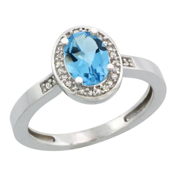 1.15 CTW Swiss Blue Topaz & Diamond Ring 14K White Gold - REF-37K9W