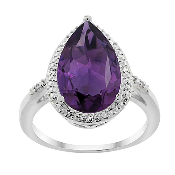 5.55 CTW Amethyst & Diamond Ring 14K White Gold - REF-44N9Y