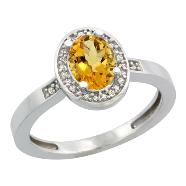 1.15 CTW Citrine & Diamond Ring 14K White Gold - REF-37M9A