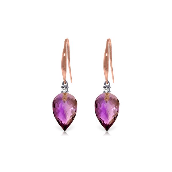 Genuine 19.1 ctw Amethyst & Diamond Earrings 14KT Rose Gold - REF-41Y3F