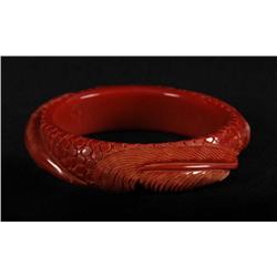 Bakelite Maroon Deeply Carved Bracelet.
