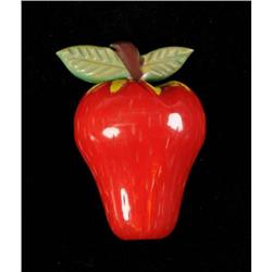 Bakelite Strawberry Pin with Celluloid Leaf.