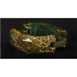 Bakelite Carved Bracelet with Brass Applique Clasp