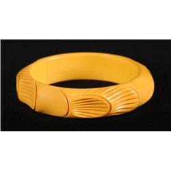 Bakelite Carved Geometric Bamboo-Like Bracelet.
