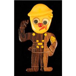 Bakelite & Wood Googly Eye Policeman Pin.