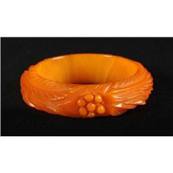 Bakelite Butterscotch Bracelet w/ Carved Rosettes.