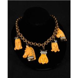 Bakelite Heraldic Necklace with Seed Pearls.