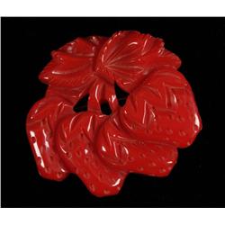 Bakelite Red Carved Strawberry Pin.