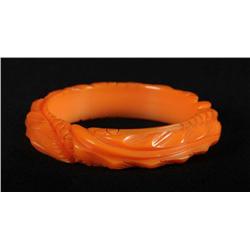 Bakelite Deeply Carved Orange Floral Bracelet.