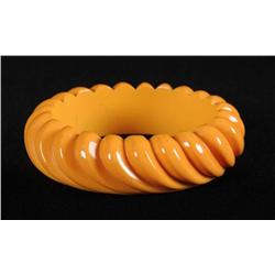 Bakelite Deeply Carved Cream Curvilinear Bracelet.