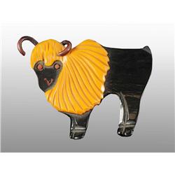 Martha Sleeper Bakelite Ram Pin w/ Celluloid Horns