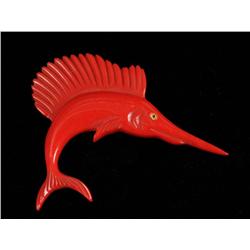 Bakelite Red Swordfish Pin.