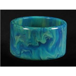 Bakelite Marbleized Blue Moon Bangle Bracelet.
