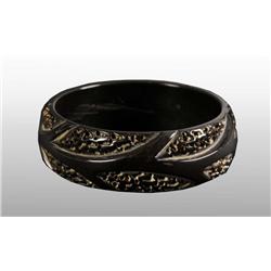 Bakelite Deeply Carved Black Blanch-Like Bracelet.