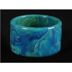 Bakelite Marbleized Blue Moon Bangle Bracelet.