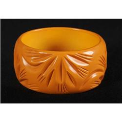 Bakelite Cream Colored Floral Carved Bracelet.
