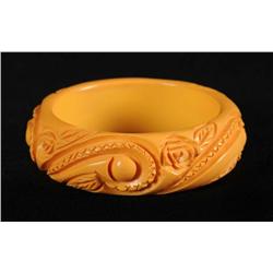 Bakelite Deeply Carved Bone Colored Bracelet.