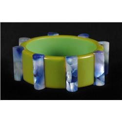 Bakelite Bracelet with Inset Blue Pearlescent Rods