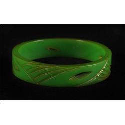 Bakelite Green Carved & Reticulated Bracelet.