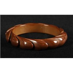 Bakelite Deeply Carved Brown Wave Carved Bracelet.
