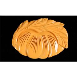 Bakelite Deeply Carved Floral Pin.