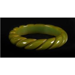 Bakelite Deeply Carved Green Bracelet.