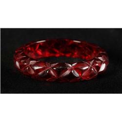 Bakelite Cherry Juice Carved Quilted Bracelet.