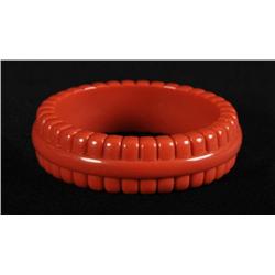 Bakelite Brick Colored Carved Bracelet.