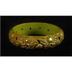 Bakelite Cream & Green Carved Fruit Bracelet.