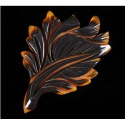 Bakelite Laminated Yellow & Black Leaf Pin.