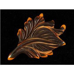 Bakelite Laminated Yellow & Black Leaf Pin.