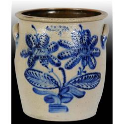 Stoneware 2-Handled Crock with Flowers.