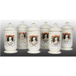 Lot of 6: Ceramic Early Apothecary Jars & Lids.