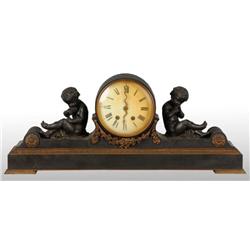 Antique Metal Mantel Time & Strike Clock.