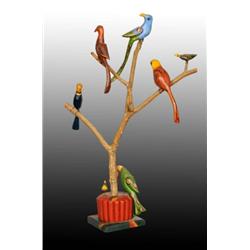Wooden Folk Art Birds on Tree.