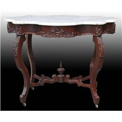 Walnut Marble Top Victorian Table.