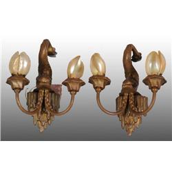 Pair of Bronze Fish Wall Sconces.